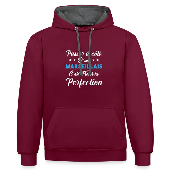 Marseillais Fier et Parfait sur Sweat à capuche contrasté