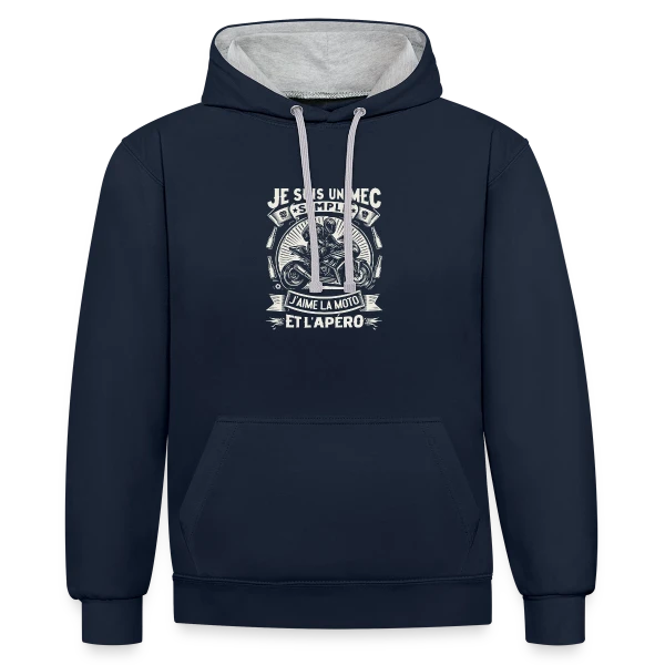 Humour Moto & Apéro - Pour Mec Simple sur Sweat à capuche contrasté