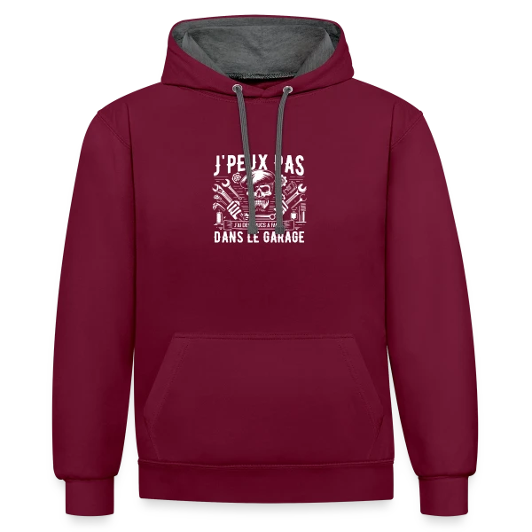 J'peux pas J'ai Garage | T-Shirt Humour Mécanicien Auto sur Sweat à capuche contrasté