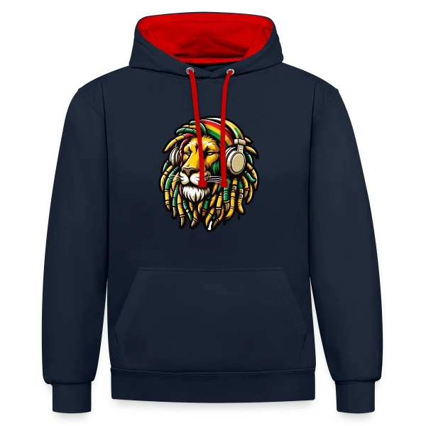 Lion Rasta Musique sur Sweat à capuche contrasté