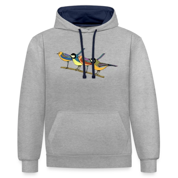 Quatre Oiseaux Colorés sur Sweat à capuche contrasté