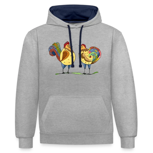 Duo Coq & Poule Champêtre sur Sweat à capuche contrasté