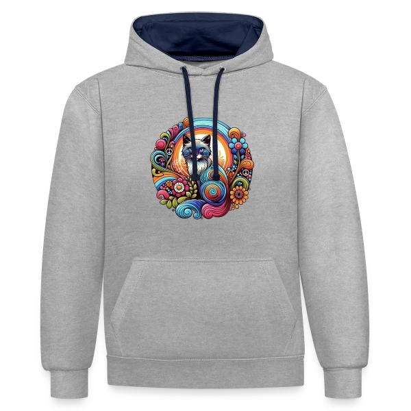 Chat Psychédélique Années 70 sur Sweat à capuche contrasté