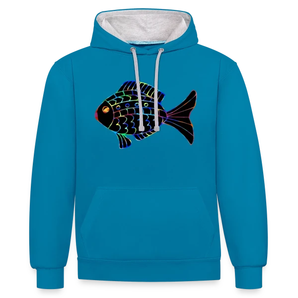 Passion Pêcheur - Motif Poisson sur Sweat à capuche contrasté