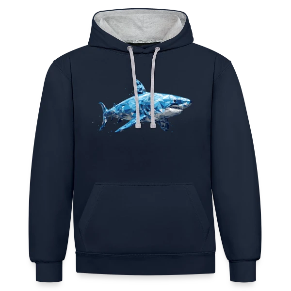 Grand Requin Blanc sur Sweat à capuche contrasté