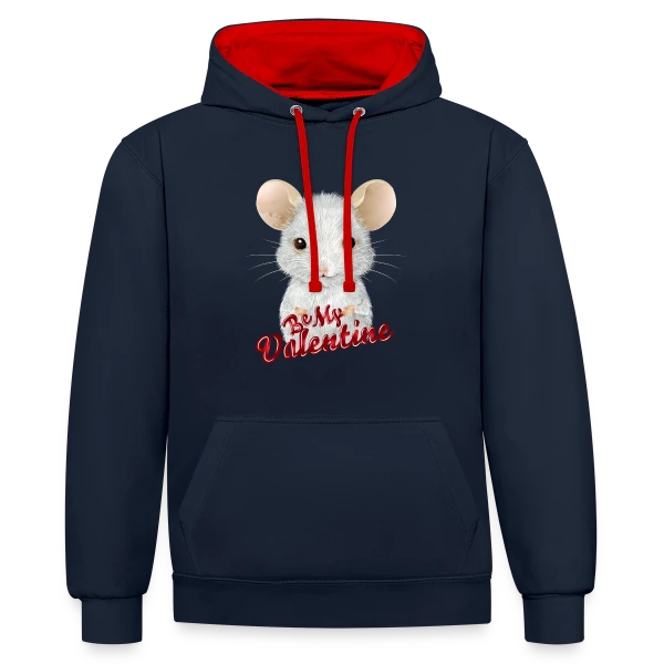 Adorable Souris Blanche de la Saint-Valentin sur Sweat à capuche contrasté