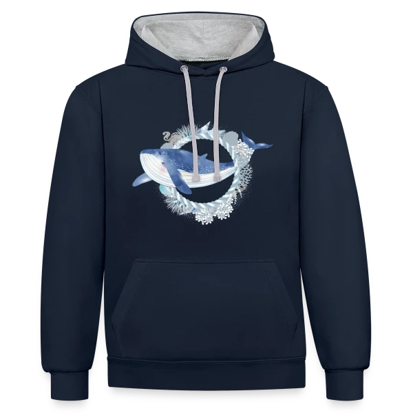 Baleine Bleue et Récif Corallien - Style Aquarelle sur Sweat à capuche contrasté