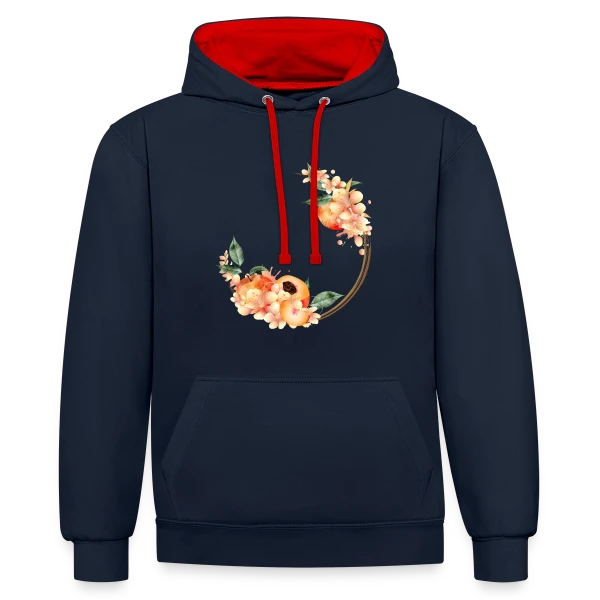 Pêche et Fleur en Couronne Tendance sur Sweat à capuche contrasté