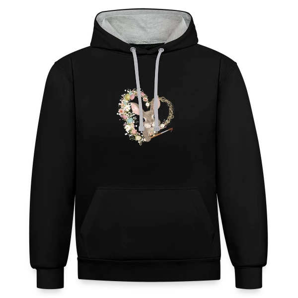 Lapin de Pâques Artiste : Cœur d'Œufs Pastel sur Sweat à capuche contrasté