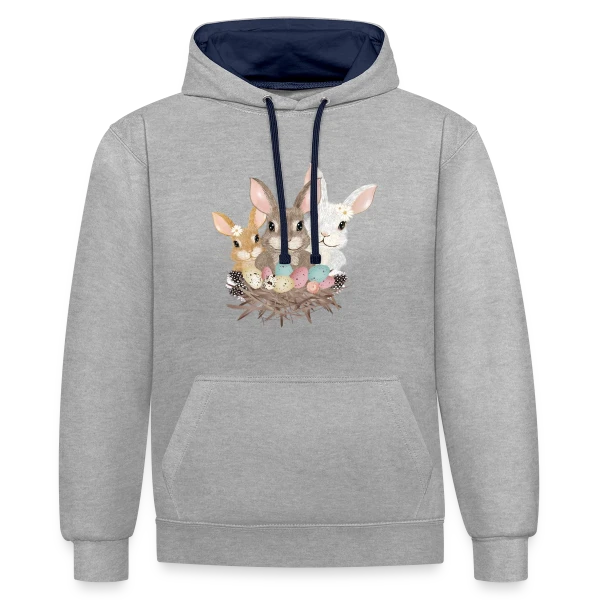 Famille de Lapins de Pâques Pastel Adorables sur Sweat à capuche contrasté