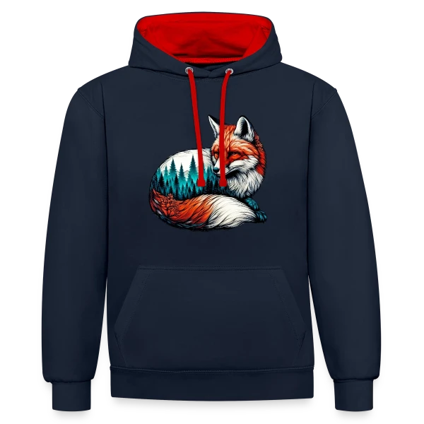 Renard Forêt Enchantée sur Sweat à capuche contrasté