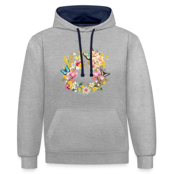 Éclosion Printanière : Fleurs et Papillons Colorés sur Sweat à capuche contrasté