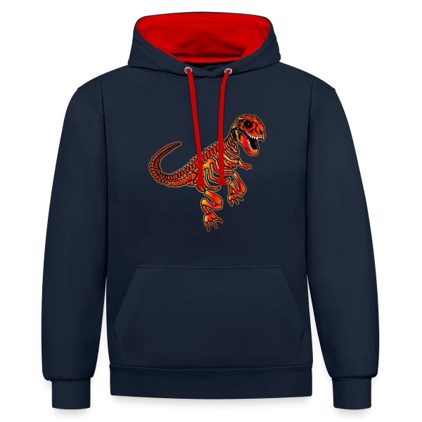 T-Rex Fossile Rouge Éclatant sur Sweat à capuche contrasté