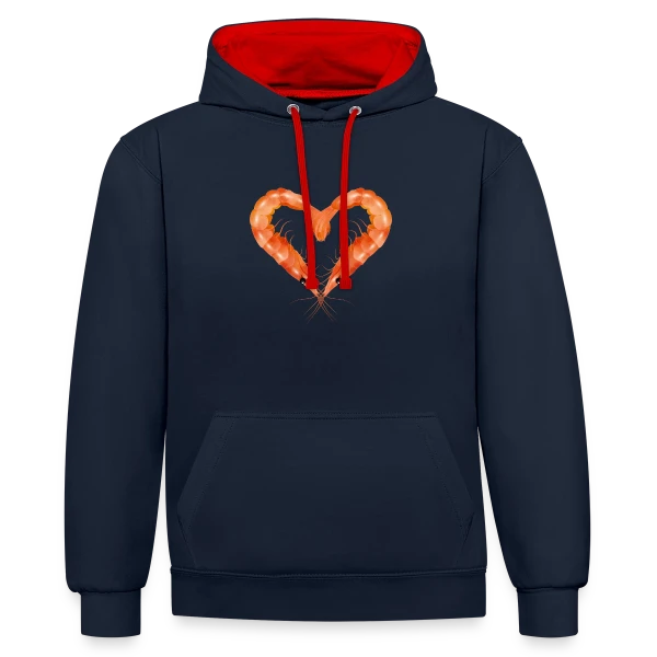 Cœur de Crevettes Roses sur Sweat à capuche contrasté