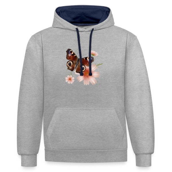 Papillon Paon-du-Jour Éclatant de Roses sur Sweat à capuche contrasté