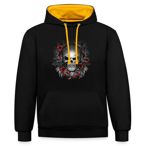 Crâne Gothique Mystique aux Roses Rouges sur Sweat à capuche contrasté