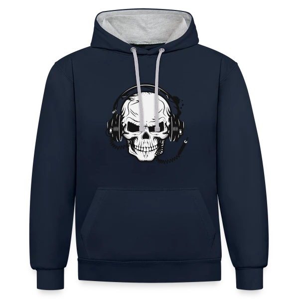 Tête de Mort Casque Audio - Esprit Rock sur Sweat à capuche contrasté