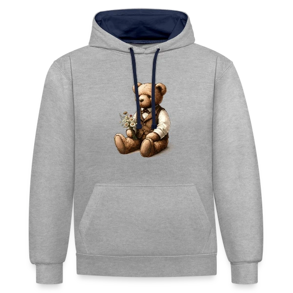 Teddy Vintage Fleuri: Douce Nostalgie sur Sweat à capuche contrasté