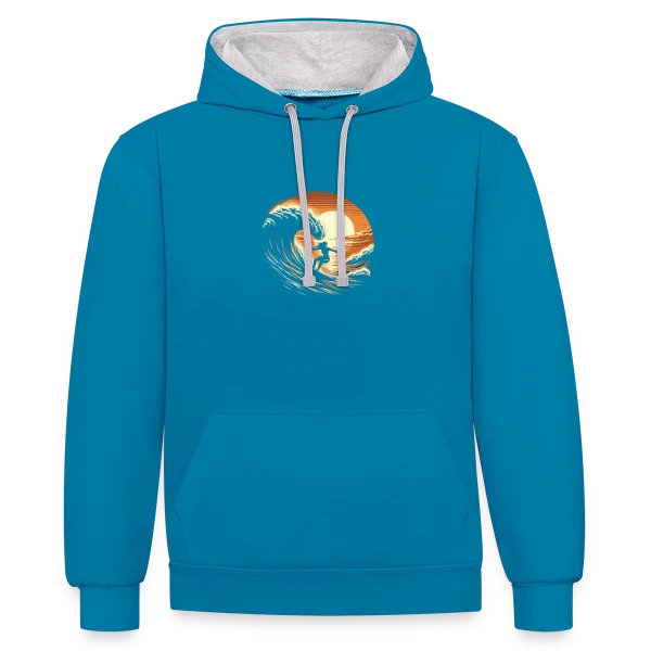 Sunset Surfing Girl - Vague & Coucher de Soleil sur Sweat à capuche contrasté