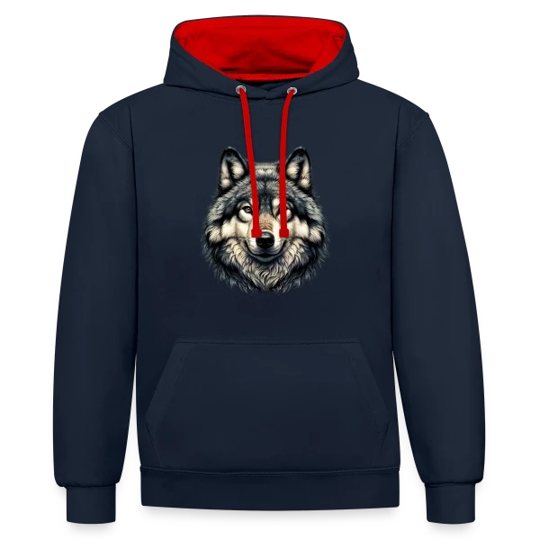 Tête de Loup Réaliste sur Sweat à capuche contrasté