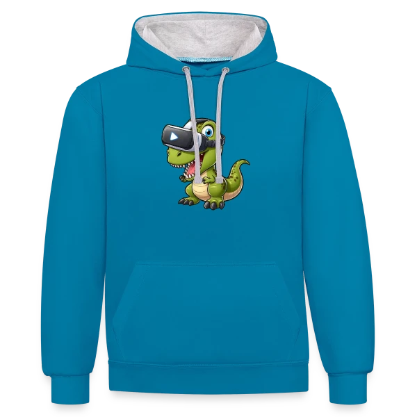 Dino T-Rex en Réalité Virtuelle – Humour Geek sur Sweat à capuche contrasté