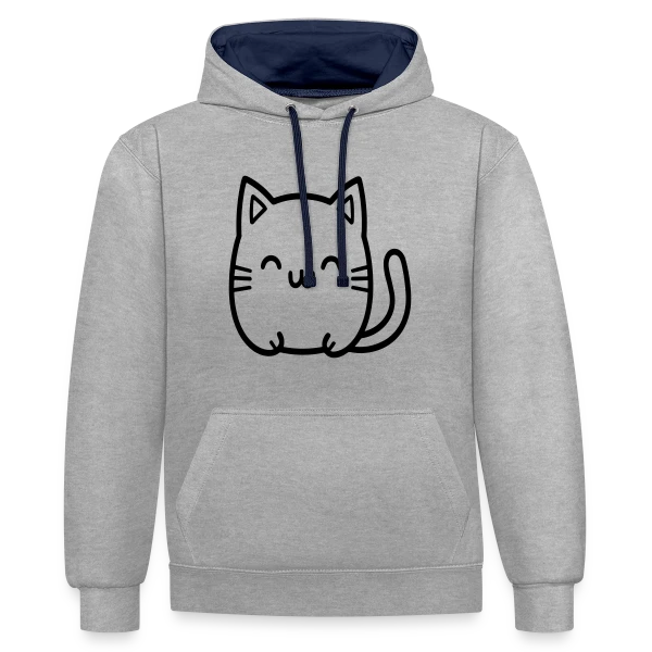 Chat Kawaii Souriant sur Sweat à capuche contrasté