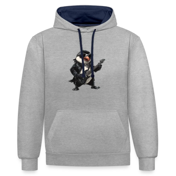 Pinguin Rocker Guitariste Heavy Metal sur Sweat à capuche contrasté