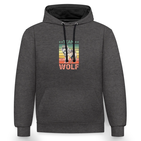 Équipe Loup Rétro sur Sweat à capuche contrasté