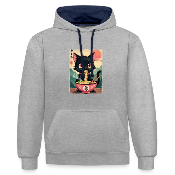 Chat Kawaii Ramen sur Sweat à capuche contrasté
