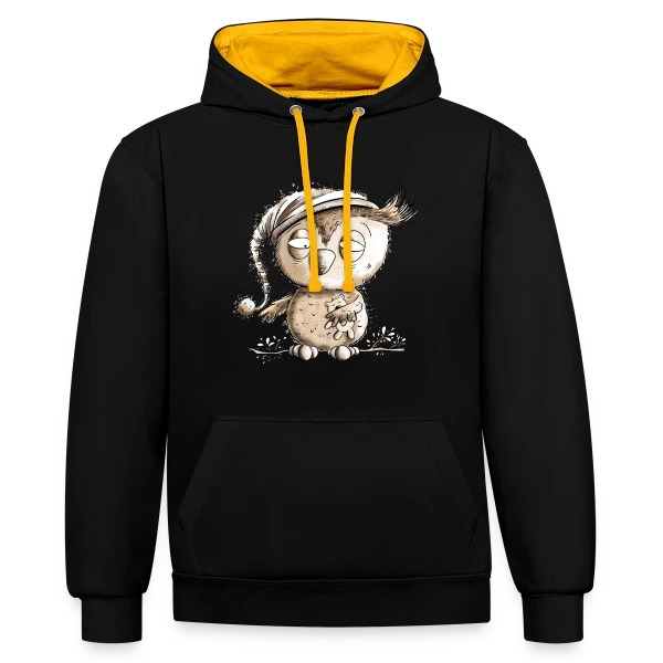 Petite Chouette de Nuit Endormie sur Sweat à capuche contrasté