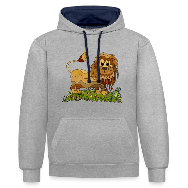 Lion Joyeux Prairie Fleurie sur Sweat à capuche contrasté