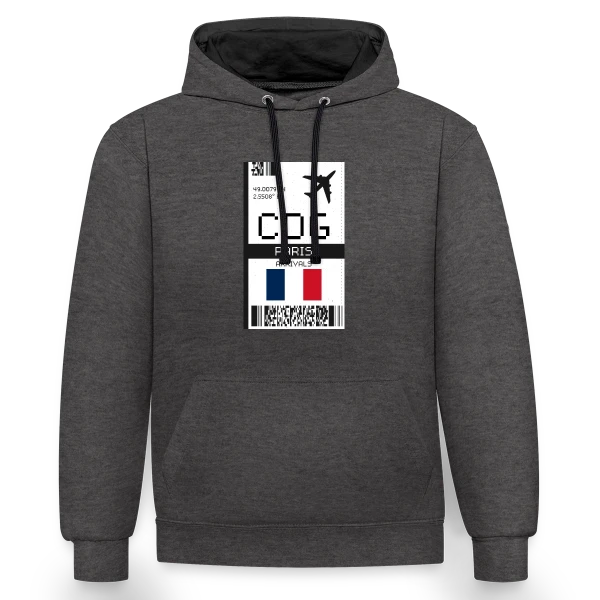 Billet d'Avion Paris CDG sur Sweat à capuche contrasté