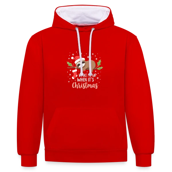 Noël Paresseux Endormi - Réveille-moi pour Noël sur Sweat à capuche contrasté