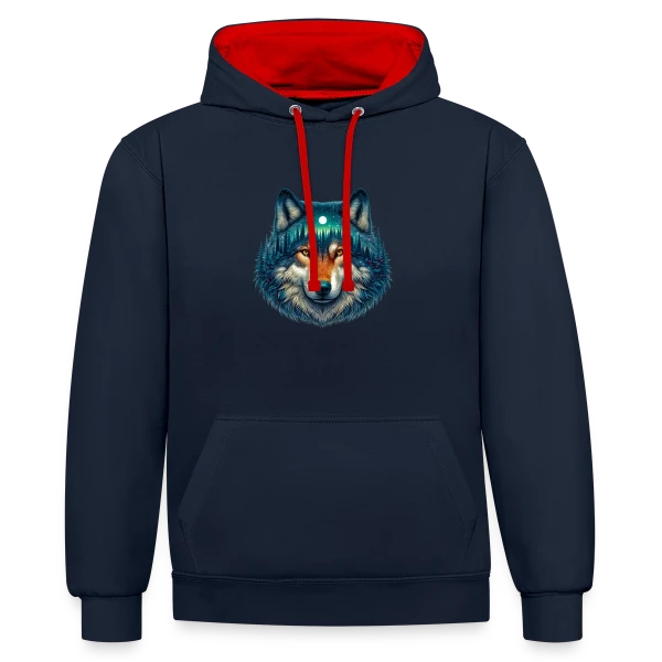 Loup Forêt Étoilée sur Sweat à capuche contrasté