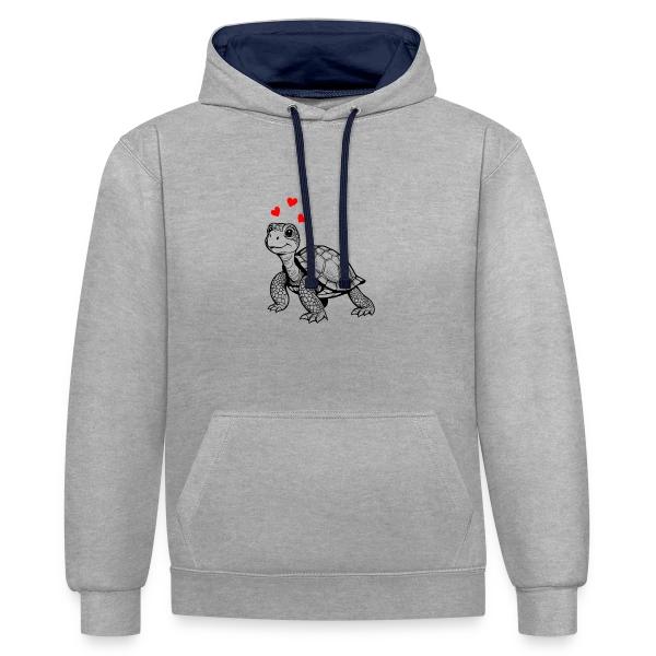 Tortue Mignonne et Cœurs Doux sur Sweat à capuche contrasté