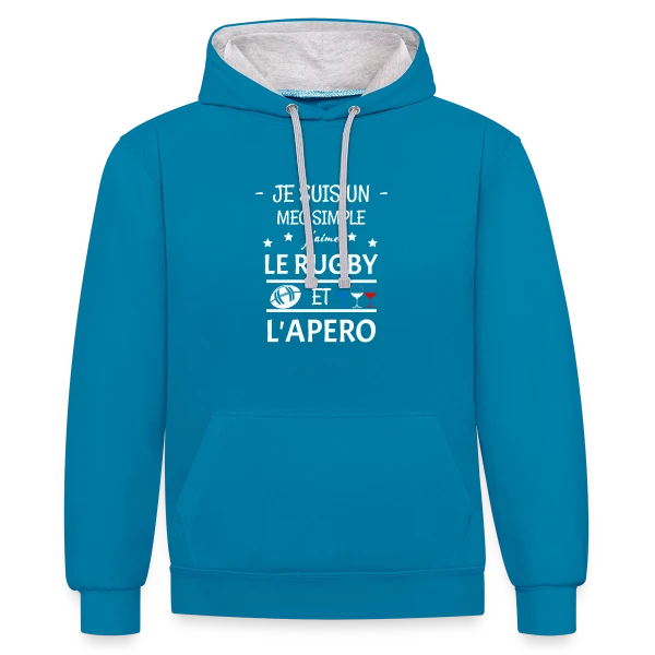 Rugby & Apéro : L'Esprit Convivial sur Sweat à capuche contrasté