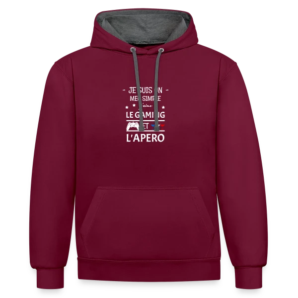 Apéro Gaming : Humour Entre Copains sur Sweat à capuche contrasté