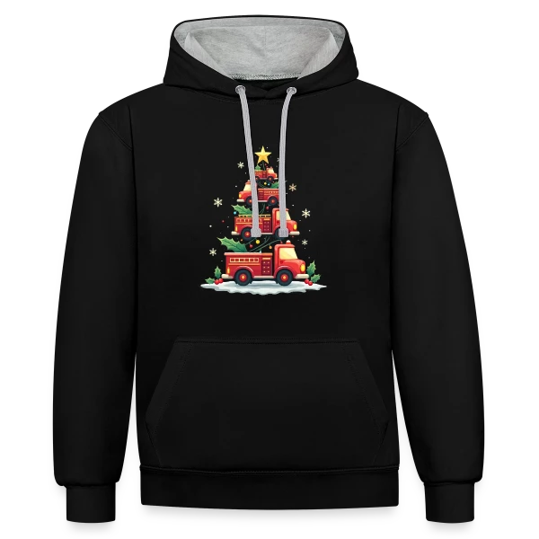 Camion de Pompiers Amusant - Noël sur Sweat à capuche contrasté
