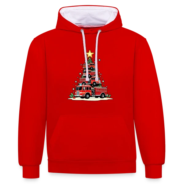 Camion de Pompiers Rigolo - Noël Enchanté sur Sweat à capuche contrasté