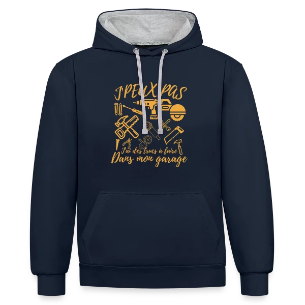 'J'Peux Pas J'Ai Bricolage' - Humour Papa Bricoleur sur Sweat à capuche contrasté