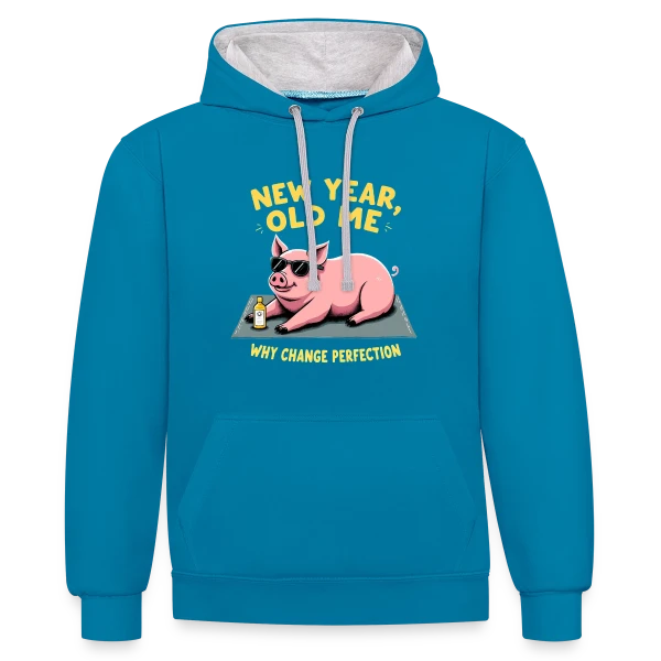 Nouvel An Humoristique - Cochon Détendu sur Sweat à capuche contrasté