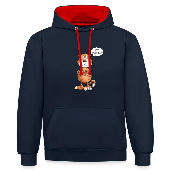 Chat grincheux rouge "Ew People" - Sarcasme félin sur Sweat à capuche contrasté