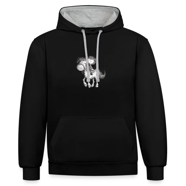 Cheval et cavalier rigolos - Dessin animé sur Sweat à capuche contrasté