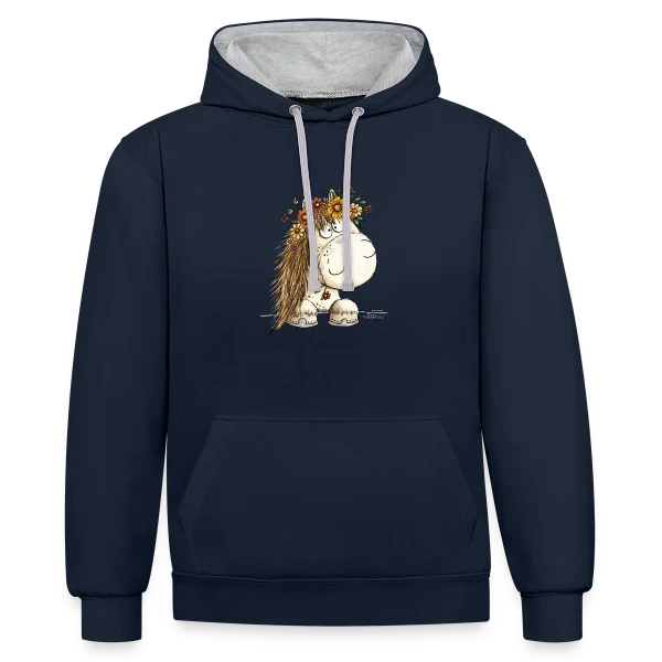 Cheval Adorable avec Couronne de Fleurs - Cartoon sur Sweat à capuche contrasté