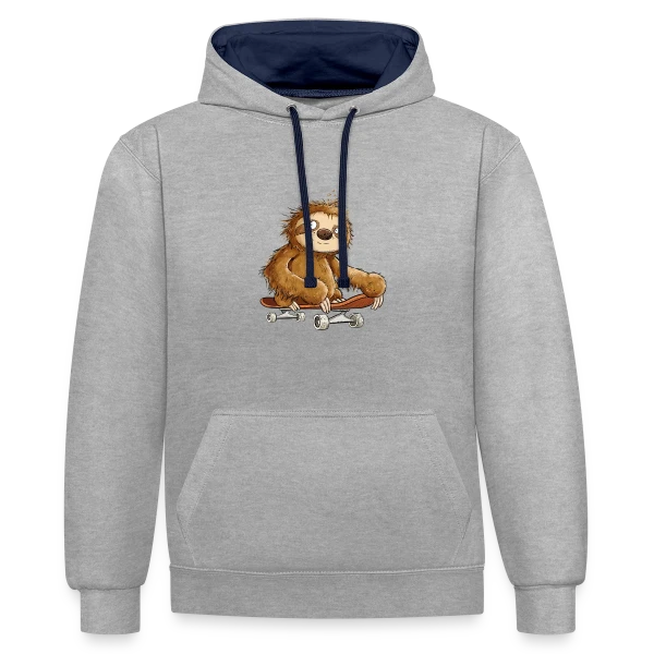 Paresseux Skateboarder Cartoon - Relax et Style sur Sweat à capuche contrasté