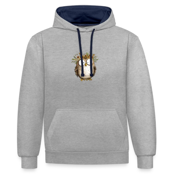 Hibou avec Couronne de Fleurs Sauvages - Style Cottagecore sur Sweat à capuche contrasté