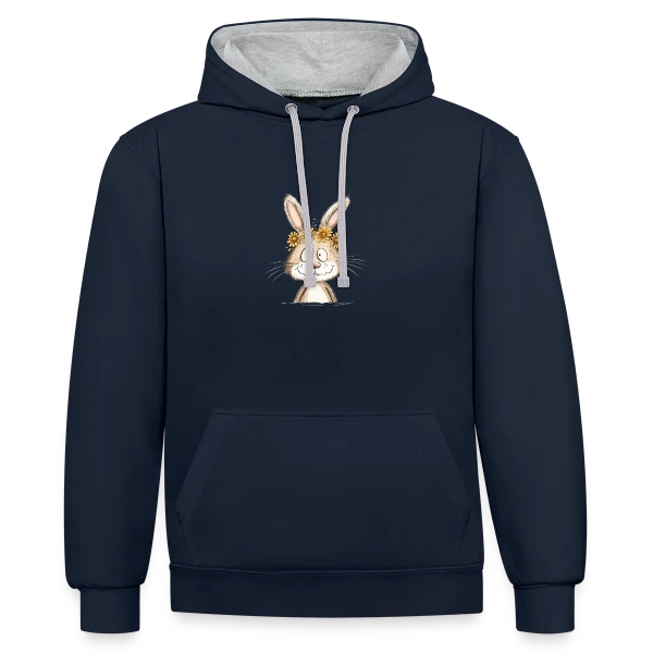 Lapin Rigolo Couronne Fleurs sur Sweat à capuche contrasté