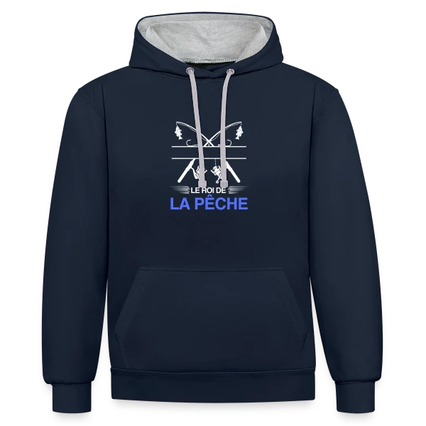 Le Roi de la Pêche - Cadeau Pêcheur Personnalisé sur Sweat à capuche contrasté