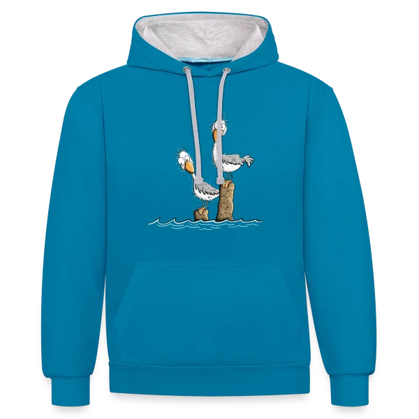 Mouettes drôles et mer du Nord sur Sweat à capuche contrasté
