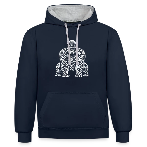 Gorille Tribal - Design Ethnique Sauvage sur Sweat à capuche contrasté